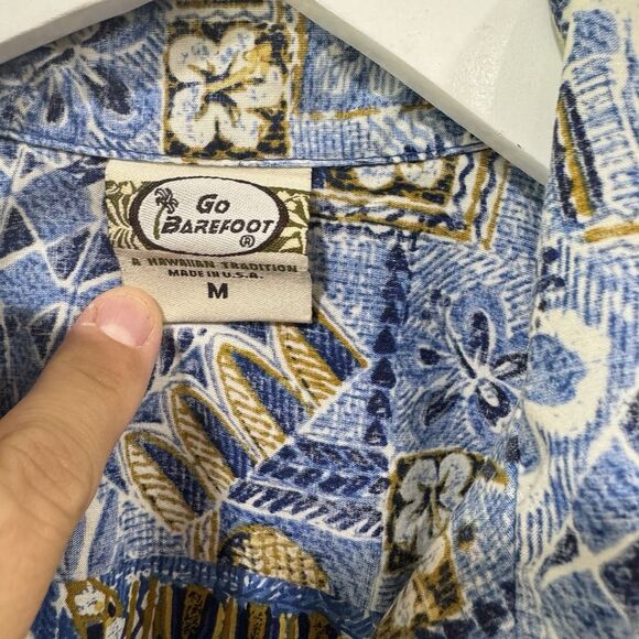 Go Barefoot Hawaiian Shirt Popover Reverse Floral Print Short Sleeve Cotton Med - Picture 6 of 11